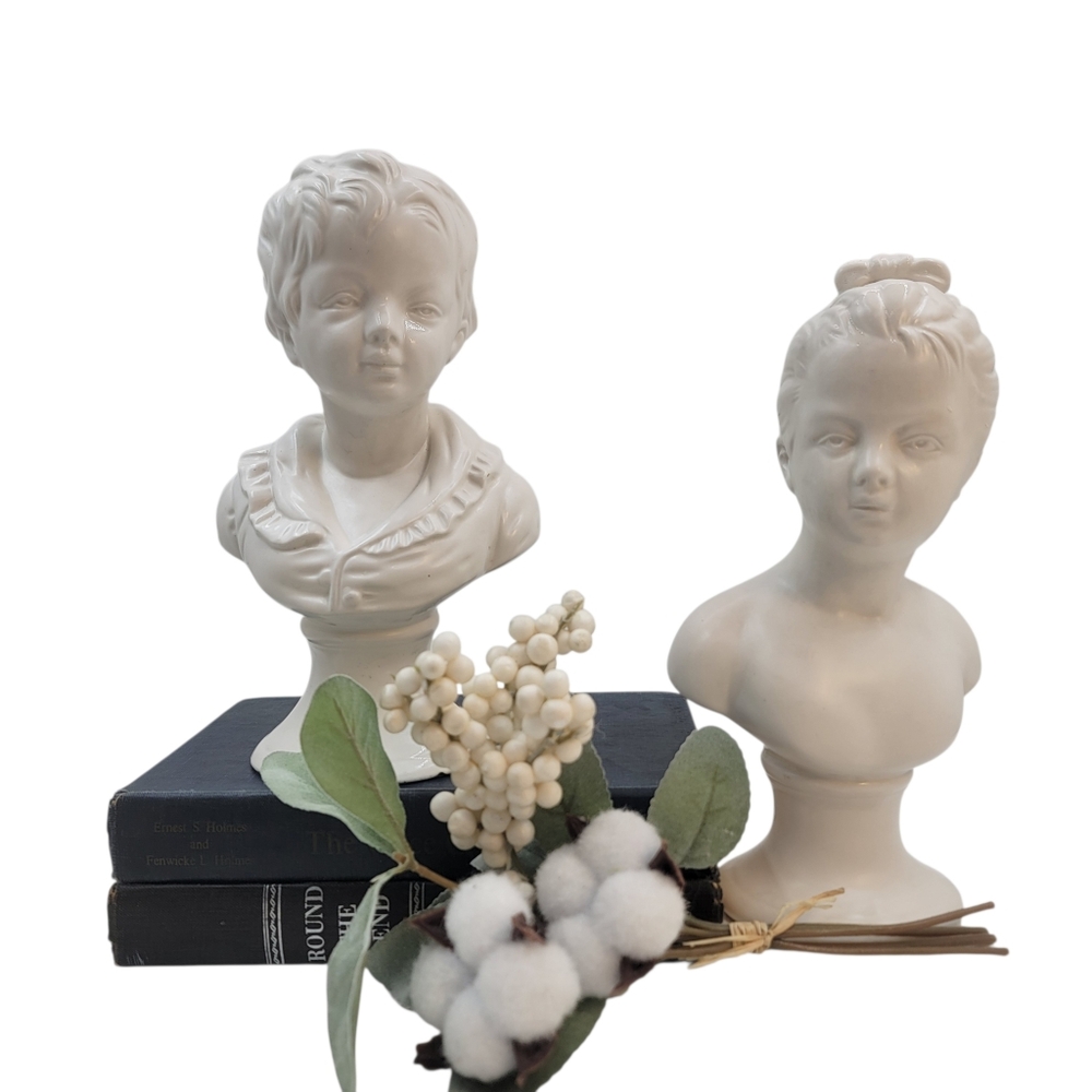 Vintage Napcoware Porcelain Head Boy & Girl White Victorian  Neoclassic Busts